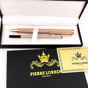 Pierre Lorren Stylo à bille ancien en argent gravé fait main Stylo à encre Stylo cadeau d'anniversaire Or rose 18 carats sur métal argenté