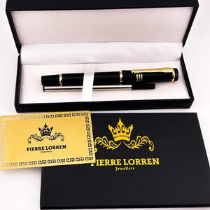 Pierre Lorren Bolígrafo Profesional Bolígrafo Roller Elegante Bolígrafo de Lujo Bolígrafo de Escritura Hecho a Mano Bolígrafo de Graduación de Oro de 18k de Plata Negra ÉXITO VICTORIA