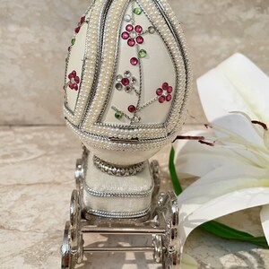 1983, Imperial Egg, Faberge Egg Music, Handcarved REAL Egg PLUS, Faberge Jewelry, 3 carat DIAMOND Faberge Egg Necklace,40th Anniversary gift 画像 6