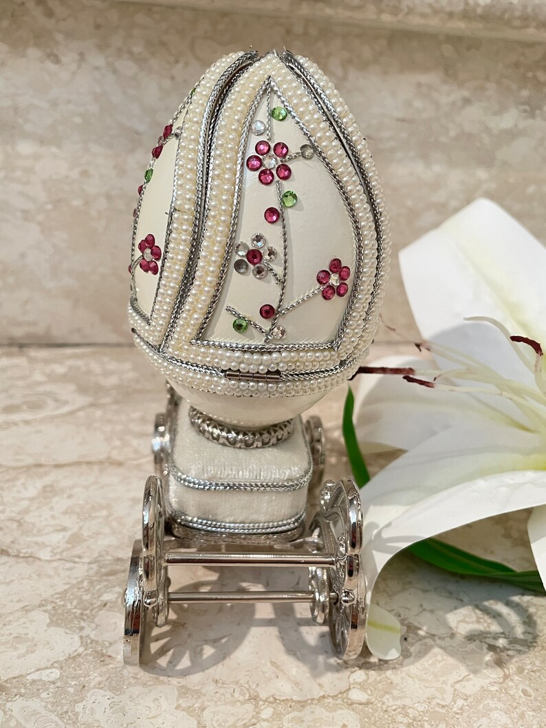 1983, Imperial Egg, Faberge Egg Music, Handcarved REAL Egg PLUS, Faberge Jewelry, 3 carat DIAMOND Faberge Egg Necklace,40th Anniversary gift 画像 6