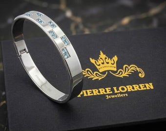 18k Gold Greek key Bracelet Meander Bracelet Greek Bracelet Greece Bracelet Cocktail Bangle 16 Swarovski London blue Topaz HANDMADE Jewelry