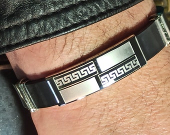 Silver Greek key man bracelet Eternity Symbol/ 10th Anniversary Gift Men/ Greek Key Bangle Meandros Greek Fret Gift for Him Pattern Bracelet