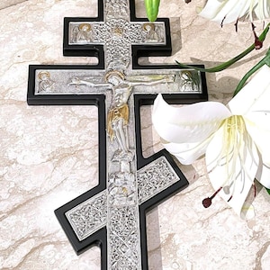 1990 Original Mt Athos X LARGE Vintage Russian Orthodox Cross Crucifix Byzantine Cross SOLID Silver Crucifix for Wall Cross Christian Easter