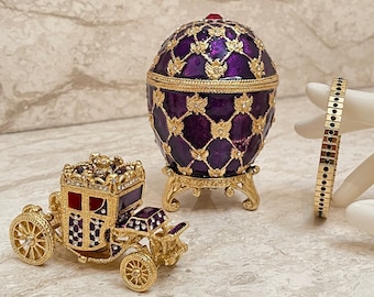 Améthyste Fabergé oeuf EMPEREUR Fabergé style Oeuf Guilloche Émail Boyfriend Grad Cadeau pour lui 24k OR Cristal Autrichien COMBINÉ Décoration intérieure