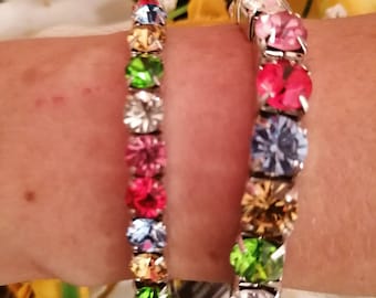 Bracelet Rainbow Gemstone 18k plaqué or blanc/bracelet multicolore Swarovski pour les femmes Ruby Sapphire Emerald Diamond Onyx Amethyst cadeau