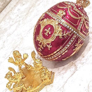 Caixa de joias Imperial Faberge Egg com Leões e Coroa do Imperador 16,8 cm (6,5 &#39;&#39;) Vermelho 200 HANDSET 5 quilates Swarvoski Diamond Presente de Natal