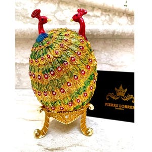 Peacock Fabergé Egg style Pure GOLD decor Collectors Egg Fabrege Jewelry Box Faberge Egg Trinket Box Austrian Crystal Diamond HANDMADE 7.9&quot;