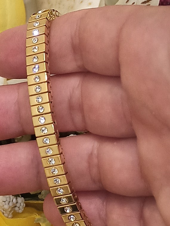 Amazon.com: 24K Gorgeous 22k Yellow Gold Plated Women Rare AAA Syn Blue  Sapphire Tennis Bracelets Cuff Bangle: Clothing, Shoes & Jewelry