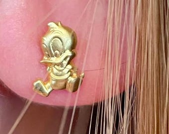 Solid 18K Gold Warner Brothers Donald Duck Stud Earrings Walt Disney-Vintage 2000 Handmade