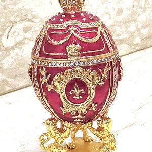 Royal Purple Fabergé Egg style 24KGOLD 4ct Collectors Egg Fabrege Jewelry Box Faberge Egg Trinket Box HAND Decorated with 200 Austrian Crys Valentine Red