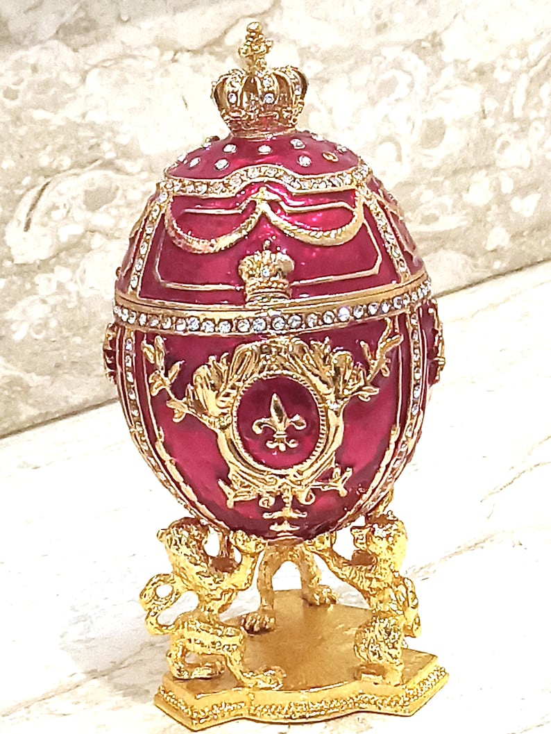 Royal Purple Fabergé Egg style 24KGOLD 4ct Collectors Egg Fabrege Jewelry Box Faberge Egg Trinket Box HAND Decorated with 200 Austrian Crys image 7