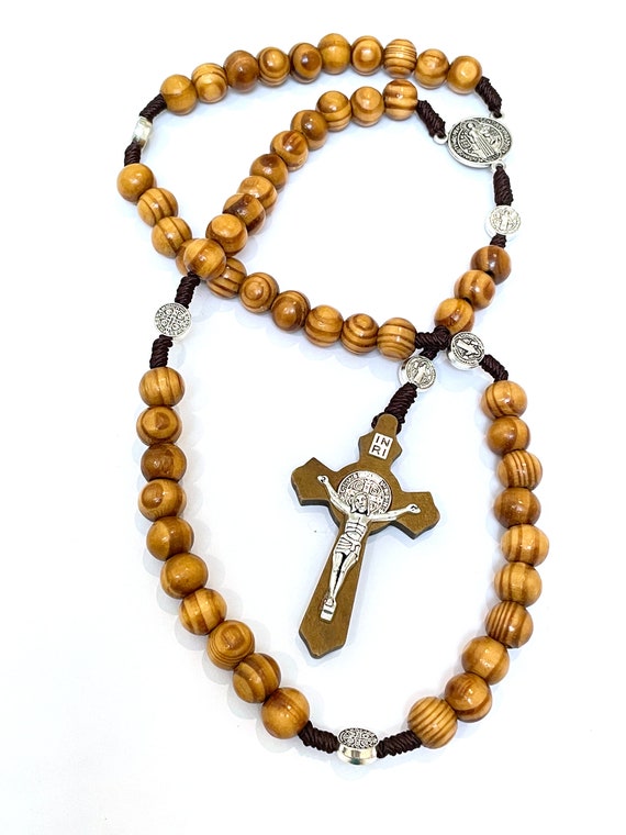Deep Brown Saint St Benedict Wood Beads Rosary Prayer Crucifix Cross Jerusalem