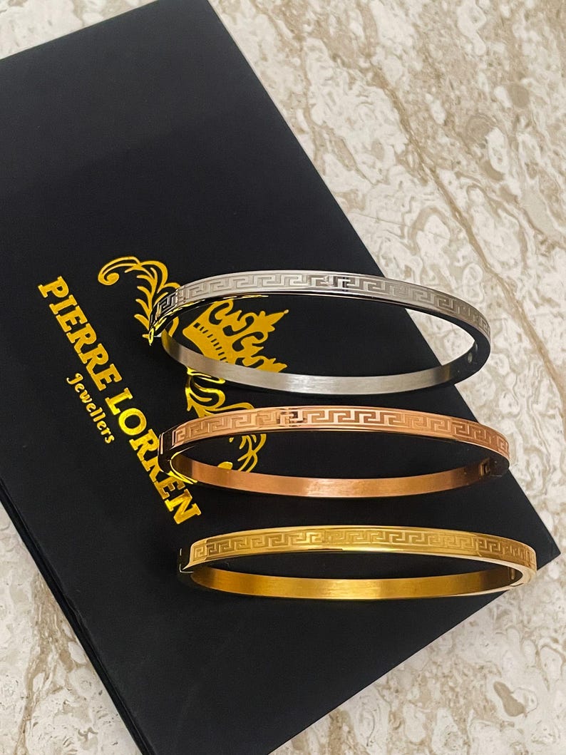 Handmade 3 Greek Key Bangle SET : 18k Gold Silver Meander Bracelets ...