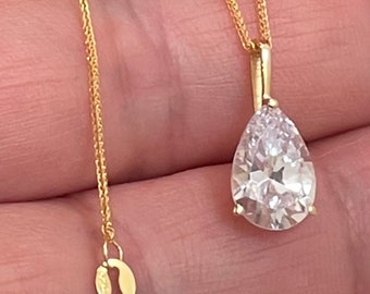 1.65ct SOLID 18k oro lágrima gota diamante solitario colgante pera en forma de collar delicado collar nupcial colgante de oro amarillo joyería hecha a mano
