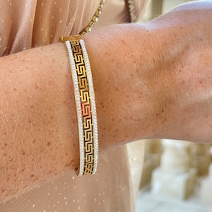 Pulsera de meandro con patrón de llave griega de oro de 18 quilates Éxito Vida eterna Joyería con llave griega Meandros Diseño griego antiguo Brazalete de pulsera de estilo griego