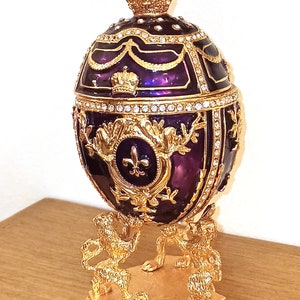 Royal Purple Fabergé Egg style 24KGOLD 4ct Collectors Egg Fabrege Jewelry Box Faberge Egg Trinket Box HAND Decorated with 200 Austrian Crys image 1