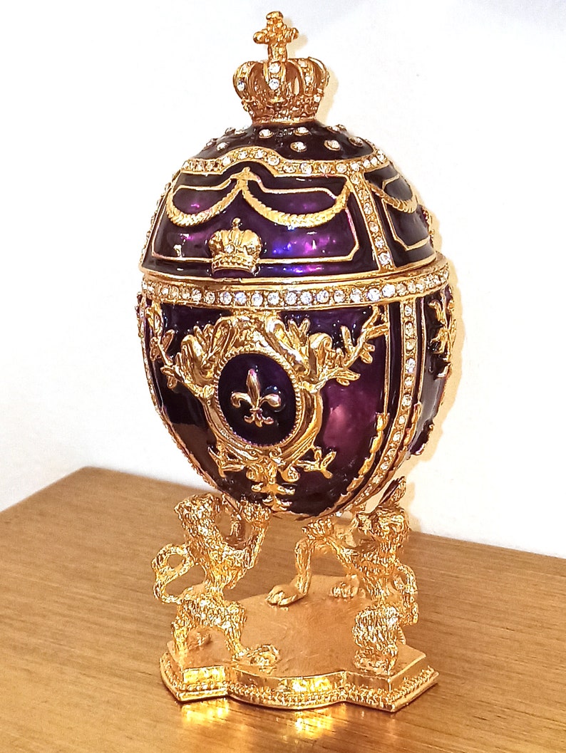Royal Purple Fabergé Egg style 24KGOLD 4ct Collectors Egg Fabrege Jewelry Box Faberge Egg Trinket Box HAND Decorated with 200 Austrian Crys image 1