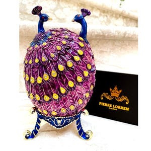 Peacock Fabergé Egg style Pure GOLD decor Collectors Egg Fabrege Jewelry Box Faberge Egg Trinket Box Austrian Crystal Diamond HANDMADE 7.9&quot;