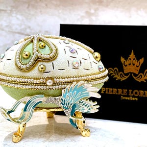 Couple NATURAL Fabergé Egg style Musical Pure GOLD Fabrege Jewelry Box Faberge Egg Trinket Box Crystal Diamond Wedding Anniversary Handmade