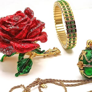 24k Gold, 7ct SET, Faberge Egg Pendant Gold, Green Luxury Bracelet, Faberge egg, Fabergé egg Jewelry Box, PERIDOT gifts for women, HANDMADE