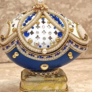 Arabian Night,ONE Of a Kind Gift,Faberge egg,Something blue gift box,Faberge MUSIC Box,Blue bridal shower gift,Faberge Necklace,24K GOLD 5CT