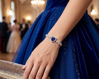 Bracciale con cuore di zaffiro naturale certificato da 4,5 carati, bracciale con zaffiro taglio a cuore e diamanti, gioiello pregiato, regalo per il 45° anniversario, fatto a mano.