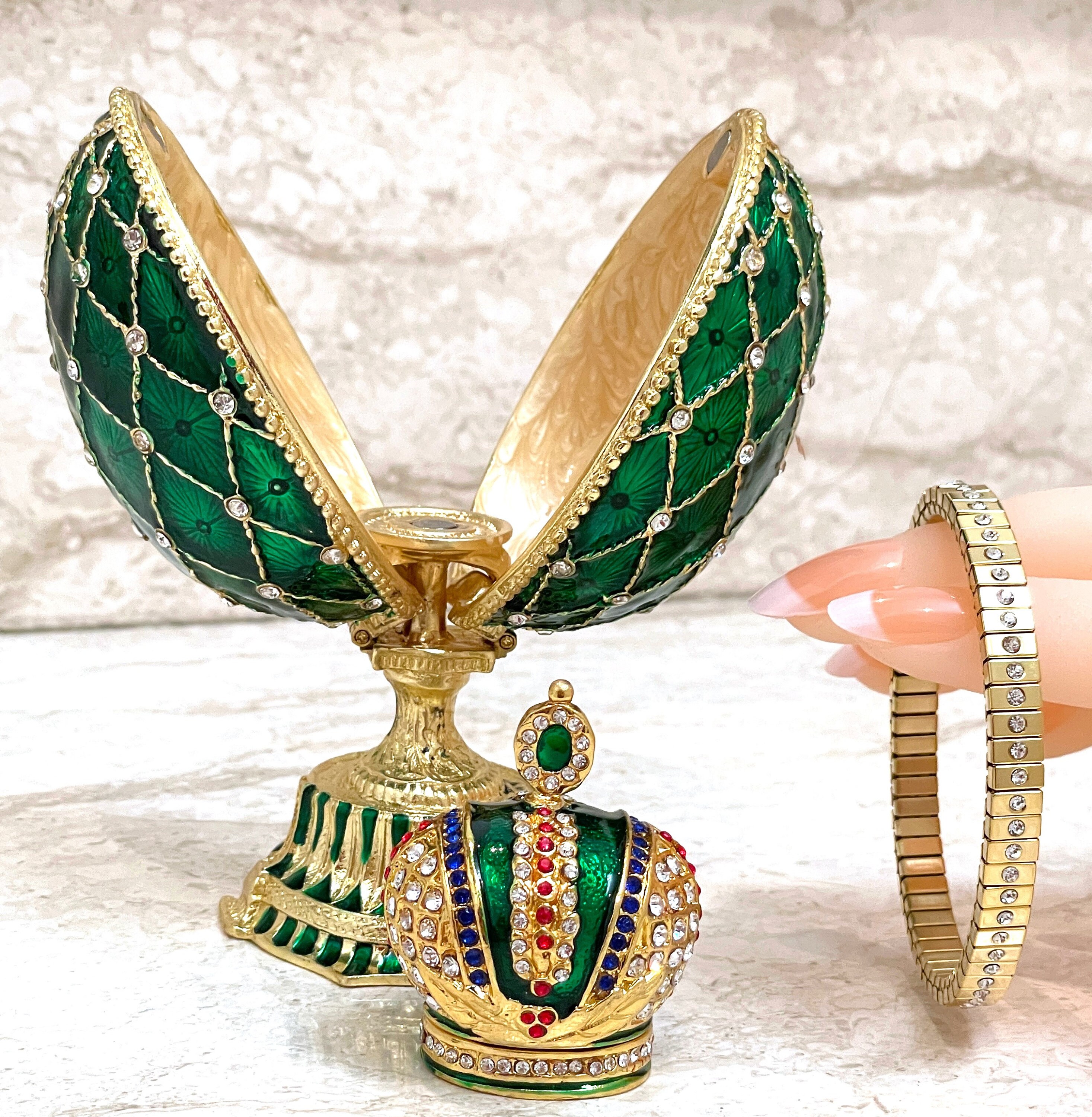 Boîte à Bijoux Oeuf Style Fabergé En Coquille - Écrin Original Avec Masque