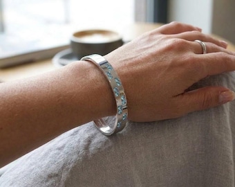 Blue Topaz Handmade  Steel Meander Bracelet  Greek Key Bangle  Greek Jewelry Meander Bracelet Ancient Greece Bracelet 18K GOLD gift for her