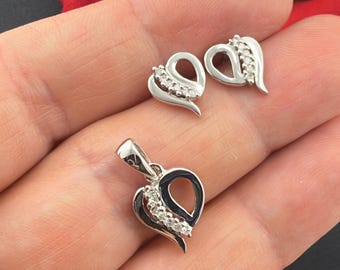 18kt Solid 18k White Gold Natural Diamond Heart Pendant Natural Diamond Heart Earrings  Fine Jewelry Handmade by Pierre Lorren 13pts