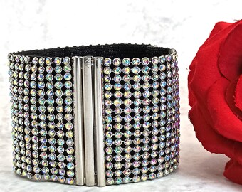 Bridal Jewelry Champagne CRYSTAL bracelet SWAROVSKI Handmade Wide Cuff Braclet/Swarovski Formal Jewelry Evening Bracelet for women GIFT Prom