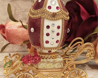 One Of a Kind Faberge Egg style First Anniversary gift for wife Royal Carriage Faberge egg Trinket Box Musical Jewelry box Faberge 24kGold