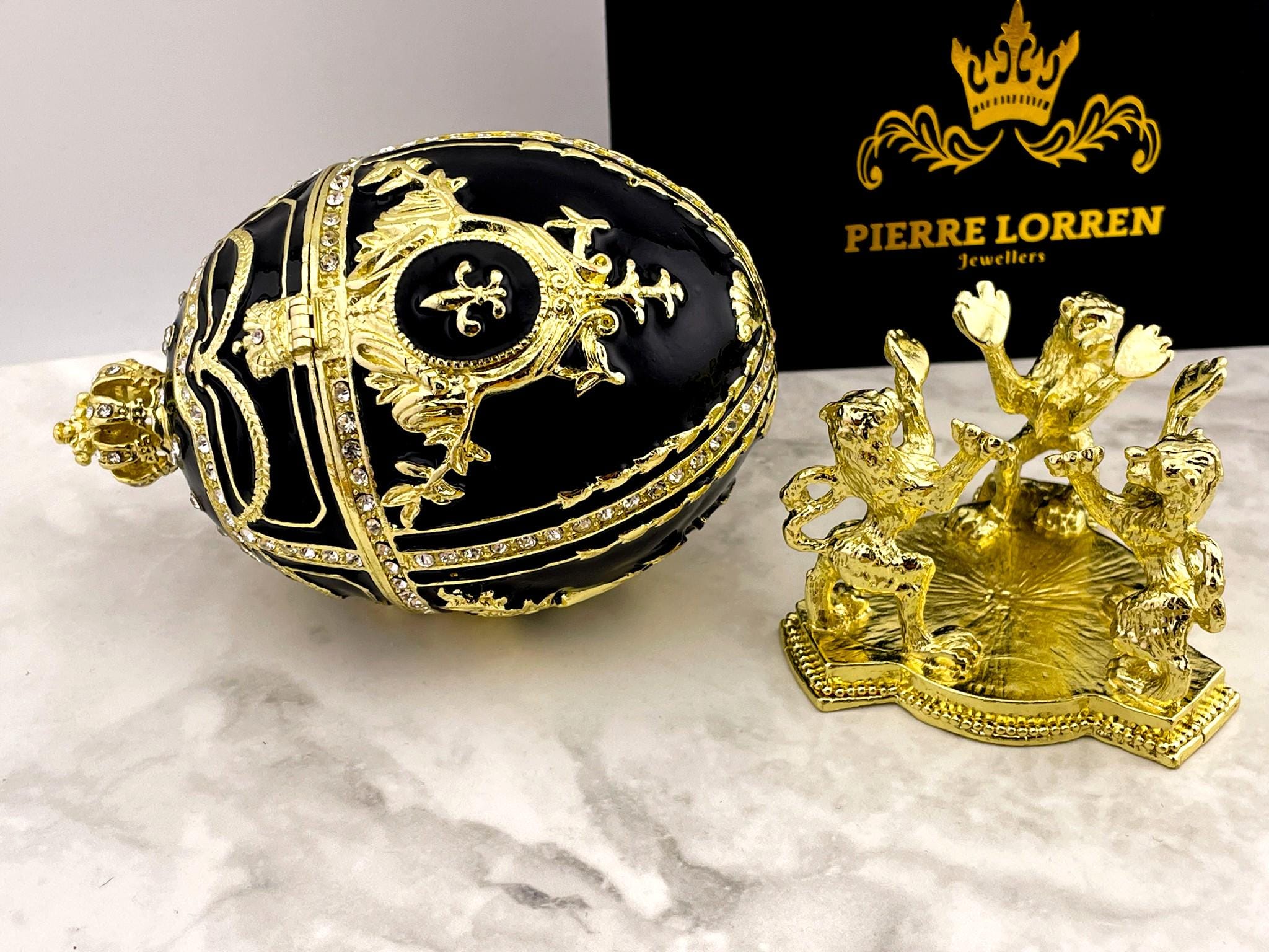 IMPERIAL Black Fabergé Egg Style 24k GOLD 4ct Collectors Egg
