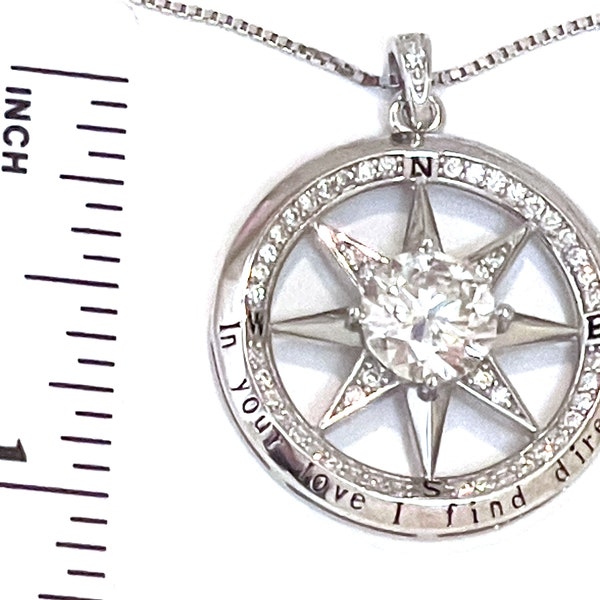 3.5ct Diamond Compass Jewelry 60th Anniversary Diamond Compass Pendant April Birth Diamond Compass Necklace Romantic Sentimental Wife gift