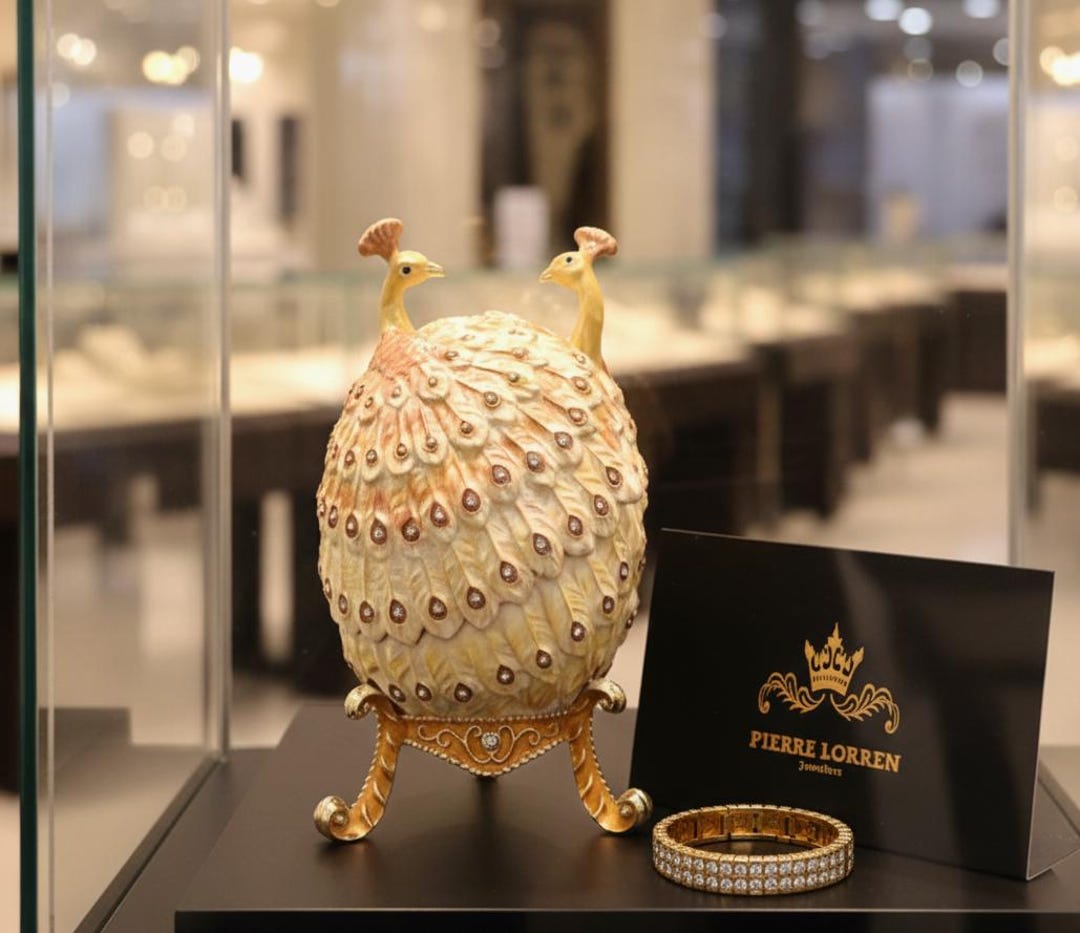 Peacock Faberge Egg Bracelet • Swarovski • 24K Gold • Handmade