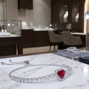 Handmade Heart Ruby Diamond Bracelet, 18k White Gold Vermeil, 4.5ctw Certified Natural Ruby by Pierre Lorren