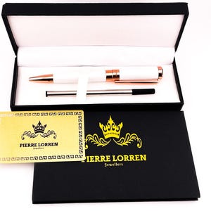 Pierre Lorren Bolígrafo Profesional Bolígrafo Elegante Bolígrafo de Lujo Bolígrafo de Escritura Hecho a Mano Bolígrafo de Graduación de Oro Rosa de 18k de Plata Blanca ÉXITO VICTORIA