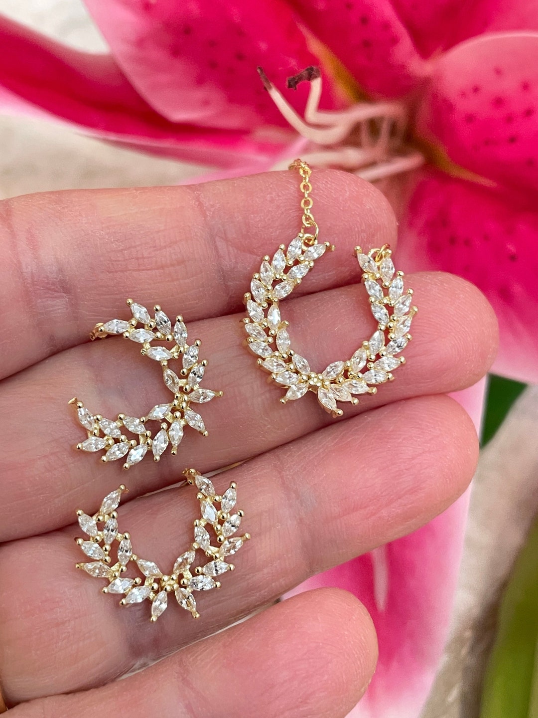 24k Swarovski Bridal Shower Gold Jewelry for Bride Present , Olive