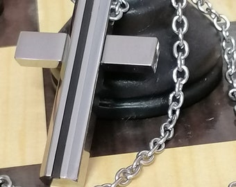 Männliche Kreuz/Erste Kommunion Kreuz Halskette Männer Geschenk für ihn ONYX Schmuck/religiöse Anhänger Halskette solide chirurgische Edelstahl HAMDE