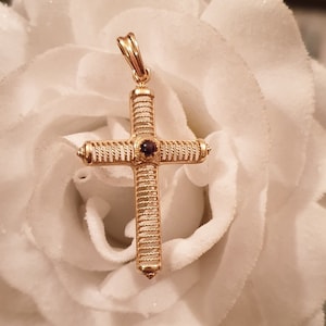 Filigree SOLID 18k gold Cross pendant woman Garnet Jewelry/Baptism gift girl HANDMADE Jewellery/ Christening gifts girls Religious Jewelry