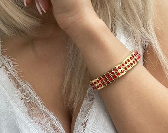 Ruby GOLD Bracelet, July Birthstone Bracelet, Minimalist Jewelry, HANDMADE, Swarovski, Bracelet, 40th Birthday gift for her, Christmas,  2ct