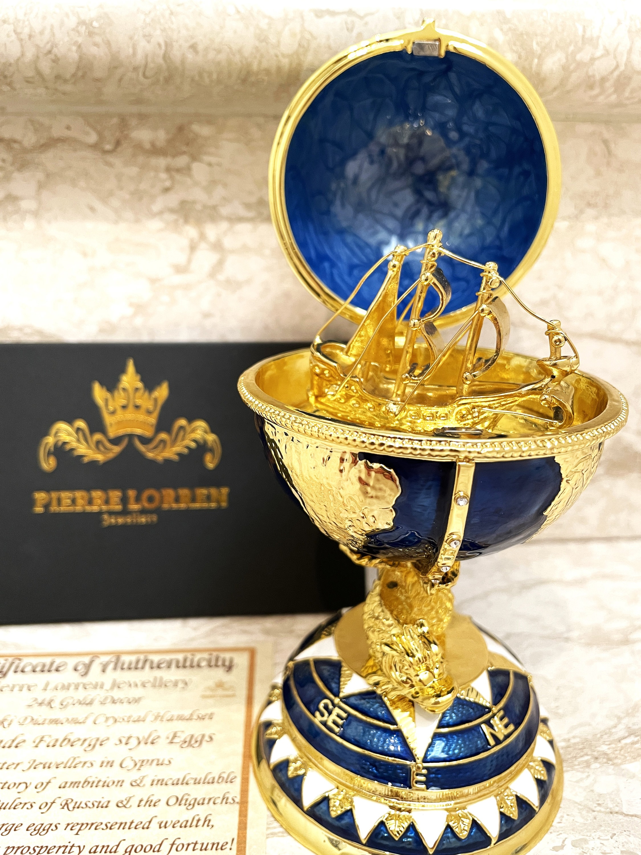 Pierre Lorren Faberge Style Egg 24k Gold Handmade Faberge 