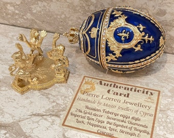 Pendentif œuf Style Fabergé En Argent Plaqué Or - Émaux Turquoise Et Strass, Neuf