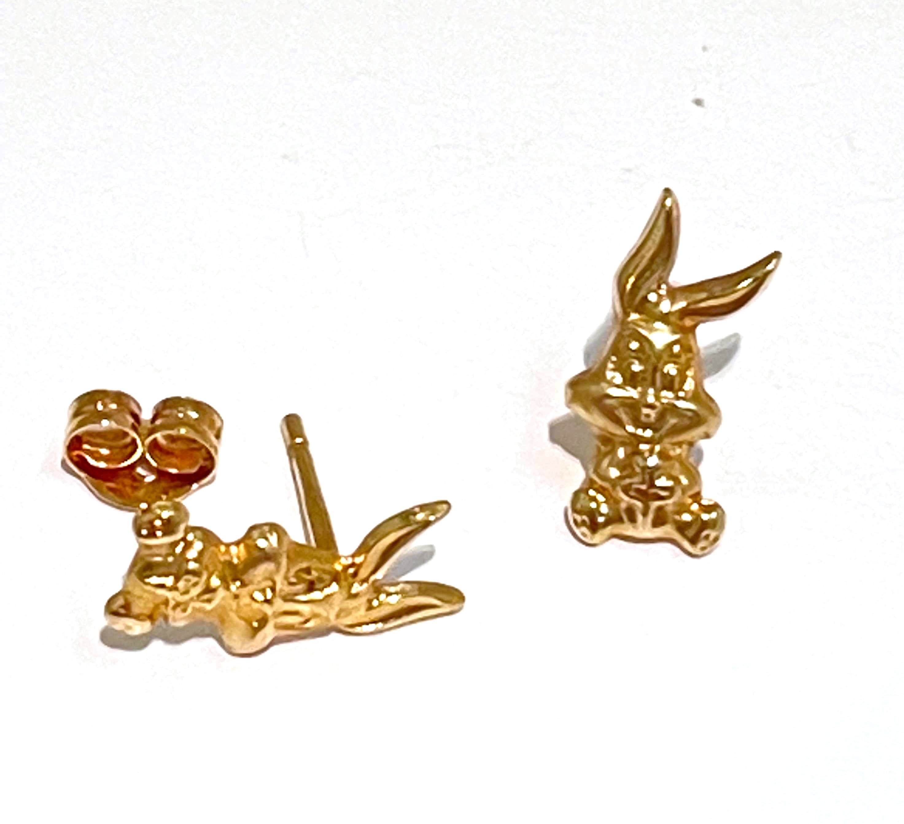 Bugs Bunny Earrings SOLID 18K GOLD Looney Tunes Gift Cartoon Etsy