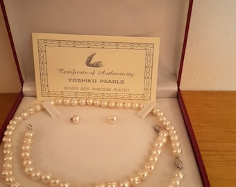 Pearl Jewelry sets for bride/Freshwater Pearl Necklace Earrings bracelet Gift for women/Silver Pearl Jewelry set Pearl mother of the bride