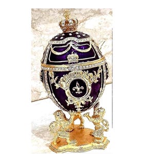 Royal Purple Fabergé Egg style 24KGOLD 4ct Collectors Egg Fabrege Jewelry Box Faberge Egg Trinket Box HAND Decorated with 200 Austrian Cryst