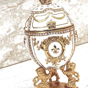 Royal Purple Fabergé Egg style 24KGOLD 4ct Collectors Egg Fabrege Jewelry Box Faberge Egg Trinket Box HAND Decorated with 200 Austrian Crys Imperial White