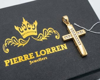 18k Yellow Gold Cross Pendant Natural Diamond Cross Solid 18kt GOLD Cross Necklace Christianity Cross for Christian Graduation Unisex gifts