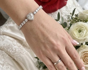Bracciale con cuore di diamanti creati in laboratorio, taglio a cuore, gioiello pregiato, regalo per il 60° anniversario, fatto a mano.
