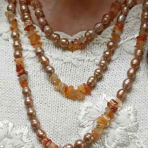 Peach Freshwater Pearl Necklace Jewelry/Freshwater Pearl Jewellery/Hand knotted Pearl Necklace/Mothers Day Gift Pearls/Women Birthday Gifts