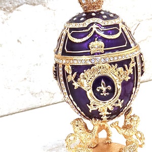 Royal Purple Fabergé Egg style 24KGOLD 4ct Collectors Egg Fabrege Jewelry Box Faberge Egg Trinket Box HAND Decorated with 200 Austrian Crys Royal Purple Amethy